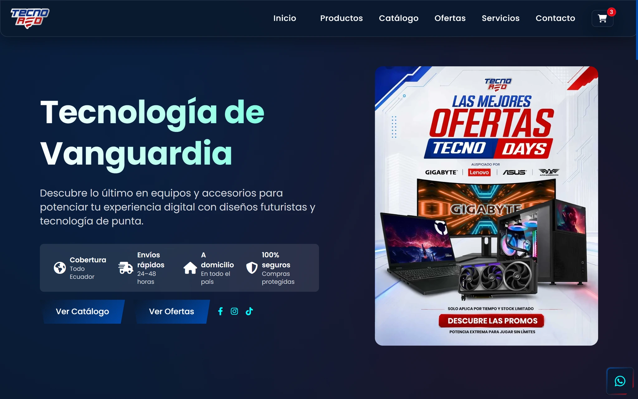 Tecnored storefront home page with its product promotion banner